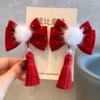 Tienda de Fábrica Año Nuevo Hanfu terciopelo color vino borla clip para niña pelo de visón estilo antiguo accesorios para el cabello para niños accesorios para la cabeza