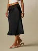 Falda midi de satén con cintura de encaje, superventas transfronteriza europea y americana, elegante falda de sirena de cintura alta con una silueta fluida