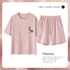 Pijama de Mujer Verano Algodón Puro Manga Corta Pantalones Cortos Delgado Estilo Coreano Mujer Media Manga Ropa de Casa Verano Casual Traje de Dos Piezas