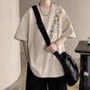 Vinho tinto nova camiseta masculina chinesa de manga curta estilo chinês pesada 200g verão marca de tendência cleanfit algodão manga 7 7