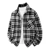 Promoção Outono Novo Masculino Pequeno Cheiroso Retrô Xadrez Camisa Juventude Moda Casual Solta Manga Longa Camisa
