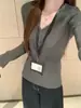 Suéter de Punto de Manga Larga con Botones y Cuello en V Estilo Suave para Mujer Temporada Otoño/Invierno Elegante Delgado de Punto Canalé Capa Interior Base