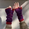 Nuevos guantes de punto sin dedos de bloques de color a rayas 2022 para mujer, calentadores de brazos de punto cálidos de invierno