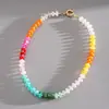 Collar de Cruz de Acrílico Multicolor con Cuentas Transfronterizo Europeo y Americano, Sencillo y Dulce, Cadena para Clavícula Fresca y Elegante, Joyería de Alta Gama Estilo Vacacional