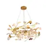 Lámpara de araña para restaurante, larga lámpara de araña vintage estilo francés de magnolia, con ramas en forma de aluminio, para villa, iluminación artística de diseño de sala de estar de lujo ligero