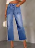2026 Venta Caliente para Mujer Primavera y Otoño Elegantes Cómodos Pantalones de Mezclilla Desgastados Pierna Ancha Versátiles Bolsillo de Parche Modernos
