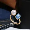 Accesorios DIY Anillo de Plata de Ley S925 Cuadrado Diamante Azul Perla Montura Anillo Base Elegante y con Estilo 7-11