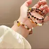 Labubu Piedra Ojo de Tigre Natural Cristal Amarillo Torre Pulsera Labubu con Cuentas para Mujer Nuevo Estilo Chino Pulsera Doble Círculo para Aumentar la Suerte y la Fortuna