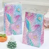 En stock bolsas de papel para dulces con tema de sirena y degradado de colores bolsa de boca plana de papel kraft blanco empaque de regalo para fiestas