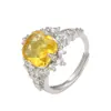 Anel Aberto Estilo Francês Zircônia Amarela Totalmente Cravejado com Diamantes Moda Feminina Elegante Celebridade Cyber Micro-incrustado Luxo Leve Tesouro de Cor Anel de Alto Padrão