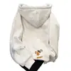 Sudadera con capucha bordada estilo coreano de dibujos animados para mujer, primavera, otoño e invierno, forro polar, gruesa, holgada, estilo perezoso, tacto de alta gama, chaqueta gris