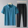 Nuevo Traje Deportivo Casual de Verano para Hombre, Traje de Manga Corta Polo de Seda de Hielo para Hombre de Mediana Edad y Ancianos, Atuendo de Seda de Hielo para Papá