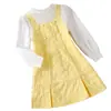 Vestido infantil para exportação, novo estilo primavera e outono 2026, moda coreana, vestido princesa duas peças com retalhos e mangas compridas para crianças maiores