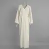 Comercio Exterior Transfronterizo Vestido Largo de Algodón Puro con Mangas Abullonadas y Cuello en V Estilo Nuevo Verano 2026 Europeo y Americano Vestido Holgado Cruzado con Lazo