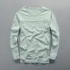 Nueva Camiseta de Manga Larga para Hombre de Otoño, Cuello Redondo, Corte Delgado, Color Sólido, Algodón Rústico, Camiseta para Hombre Estilo Japonés, Camiseta Interior, Top para Hombre