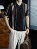 Vacaciones en la Isla~ Tejido de Punto para Hombre con Textura Vertical Hueca, Camiseta de Manga Corta Fina de Verano, Camisa Polo de Corte Relajado