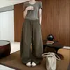 Nuevos pantalones de otoño de cintura alta y pierna ancha, holgados y adelgazantes, casuales y versátiles, pantalones deportivos curvos con cordón de empalme