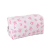 Bolsa de Maquillaje Acolchada con Lazo, Estilo Fresco y Sencillo, Estampado de Rosas, Neceser Portátil de Gran Capacidad para Productos de Cuidado de la Piel