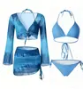 Nuevo conjunto de bikini 2026 para mujer, con una capa exterior de manga larga, una falda corta con cordón, perfecto para fotos en la playa, vacaciones casuales y salidas a aguas termales.