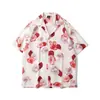 Camisa Masculina Floral Gola Padre 2026 Novo Estilo Coreano Solta Moda Estampada Estilo Praia Casual Manga Curta Exportação