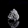 Joyería Vintage de Plata S925, Anillo Vintage de Flor de Rosa de Plata Tailandesa para Mujer, Anillo de Piedra Oro Negro