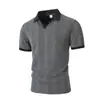 Comercio Exterior Transfronterizo Nuevo Estilo Patchwork Manga Corta Cuello Polo Cuello Abatible Color Sólido Jacquard Casual Estilo de Negocios Top Camiseta para Hombre