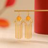 Yuebao Jewelry S925 Prata Esterlina Banhado a Ouro Cera de Abelha Vintage Ruyi Brincos de Borla Estilo Nacional Longo All-match Elegante Gancho de Orelha