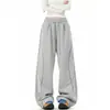 Pantalones Deportivos de Algodón Pesado Americanos con Costuras de Bloques de Color para Mujer Otoño Streetwear Holgados Casuales con Cordón Pierna Ancha