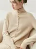 Cardigan de Tricô Macio de Cashmere para Bebê com Uso Dupla Face Frontal e Traseira Outwear Feminino Gola Alta Suéter Solto para Usar por Baixo