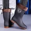 Botas de lluvia de suela de goma engrosada, botas de trabajo para hombre, antideslizantes y resistentes al desgaste, con forro de felpa, adecuadas para sitios de construcción, disponibles en estilos de corte alto, medio y bajo, impermeables