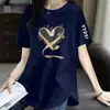 Comércio Eletrônico Transfronteiriço Desembaraço Manga Curta Feminina Soltinha Tamanho Grande Roupas Femininas Meio Comprido Manga Meia-Manga Camiseta Top Cobre a Barriga Parece Magra