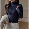Camiseta Base de Manga Larga Color Café Estilo Americano de Fábrica para Mujer, Diseño Otoño e Invierno, Estilo Coreano, Hombro Normal, Prenda Interior Adelgazante