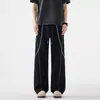 Calça Casual Patchwork Listrada para Adolescentes Homens, Calça Corta-vento Versátil Moda Verão, Calça Longa Wide-Leg Marca Tendência