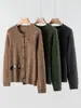 Nuevo Estilo Otoño/Invierno 26th Cardigan de Punto Grueso con Cuello Redondo, Bolsillos y Bordado de Hilo Floral 100% Cachemira de Cabra Chaqueta Suéter de Cachemira