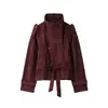 Roupas femininas europeias e americanas transfronteiriças no AliExpress: Nova jaqueta de outono e inverno moda retrô gola alta cintura marcada curta