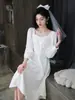 Vestido de Festa Quadrado Branco para Mulheres 2026, Vestido Longo de Manga Longa de Alto Padrão Estilo Francês para Socialites, Adequado para Uso Diário