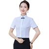 Estilo Retrô Fivela Vertical Collar Business Wear manga curta camisa branca mulheres verão restaurante garçom macacão camisa