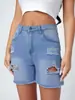 Shorts de mezclilla rotos estilo retro americano transfronterizos para mujer, de verano, de cintura alta, adelgazantes, para chica hot, con dobladillo enrollado, línea A, pierna ancha, hot pants