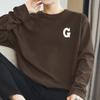 Camiseta de algodón americano pesado de 260 g para hombre, de manga larga, con base interior, estampada con letras, de algodón para otoño