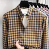 Camisa a cuadros cepillada casual para hombre transfronteriza, manga larga, nuevo estilo primavera y otoño, camisa casual sin planchado para hombres jóvenes, moderna