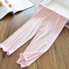 Leggings de Verano de Moda para Niñas con Borde de Oreja de Macarón Elástico de Seda de Hielo con Corte Ajustado Estilo Coreano Pantalones Delgados para Bebé y Niños