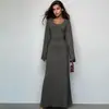 Vestido de Manga Longa com Laço nas Costas e Decote U Solto - Moda Outono 2026 Europeu e Americano