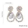 Pendientes de Plata Europeos y Americanos Transfronterizos con Forma de Gota Tachonados con Diamantes, Pendientes Sencillos y de Moda, Pendientes de Alta Gama de Lujo Ligero con Sentido del Diseño