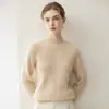 Kangsai Ni Suéter de Punto 100% Cachemira Pura para Mujer Estilo Minimalista Suave Retro Versátil Top de Cuello Semialto