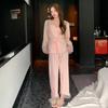 Nuevo Conjunto de Tres Piezas de Camisola Dulce para Dormir con Pantalón Largo, Estilo Sexy de Puro Deseo, Terciopelo de Isla con Ribete de Encaje Otoñal Ropa de Dormir