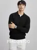 Gao Zhi Lao Qian Otoño e Invierno Cálido Sin Botones Cuello de Gaviota Tejido de Lana Suéter Casual Versátil de Color Sólido para Hombre