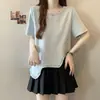 Verão 2026 Novo Estilo Tamanho Plus Size Borda Irregular com Babados Manga Curta Camiseta Estilo Simples Camisa Básica