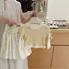 Suave y lindo~ Nuevo estilo de otoño para niñas: conjunto de camiseta de manga larga y bombachos de lunares de dos piezas falsas