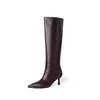 Botas de Caballero de Caña Alta para Mujer en Piel de Vaca, Nuevo Estilo Otoño/Invierno, Punta Fina, Tacón Alto Fino, Botas Altas hasta la Rodilla, Botas de Caña Recta para Mujer