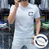 Moda Masculina Gola V Hotfix Manga Curta Casual Slim Fit Verão 2025 Masculino Meia Manga Gola Coração Seda Algodão